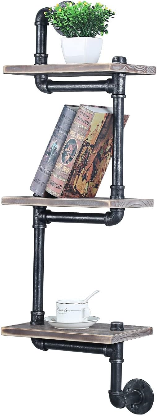 Industrial Pipe 3-Tier Shelving Wall Mounted,11.8in Rustic Metal Floating Shelves,Wall Shelf Unit Bookshelf Hanging Wall Shelves