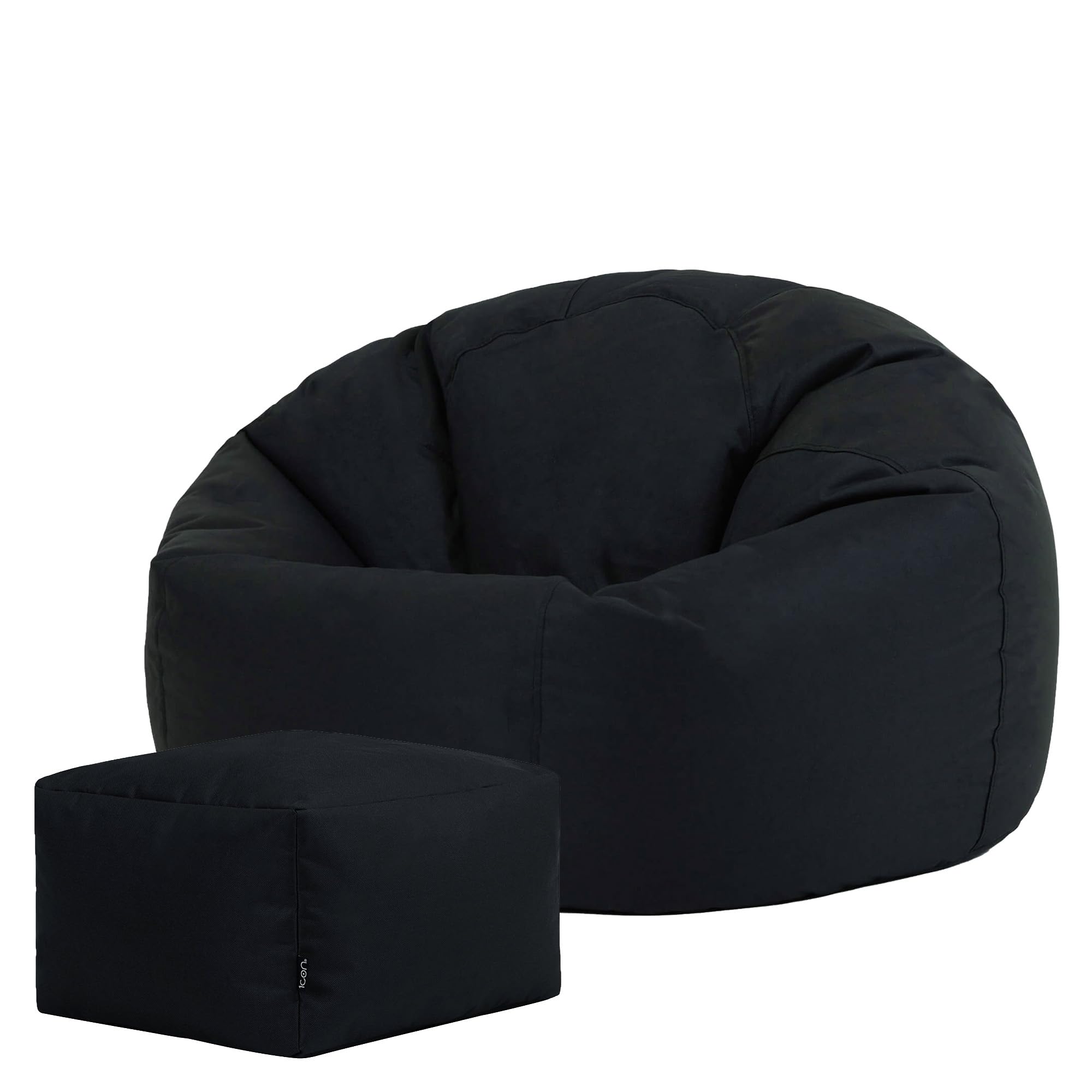 Bean Bag Bazaar Kingston Outdoor Bean Bag and Footstool, Black, Garden Chair with Footstool, Water Resistant Fabric, Large Gaming Beanbag with Filling Included, Garden Seat, Outdoor Seating