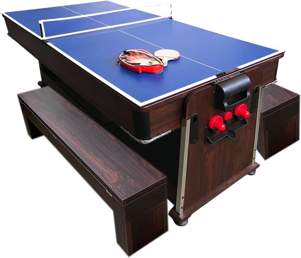 Pool Table 7 Foot Multigame with Air Hockey, Table Tennis – Stark with Benches
