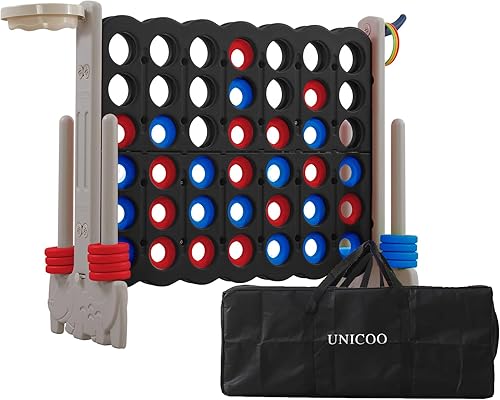 Miniatura 8 de UNICOO Juego Gigante de 4 en Raya con Bolsa de Transporte, Aro de Baloncesto, Lanzamiento de Anillos, Juego de 4 en Raya, Patio Grande Exterior