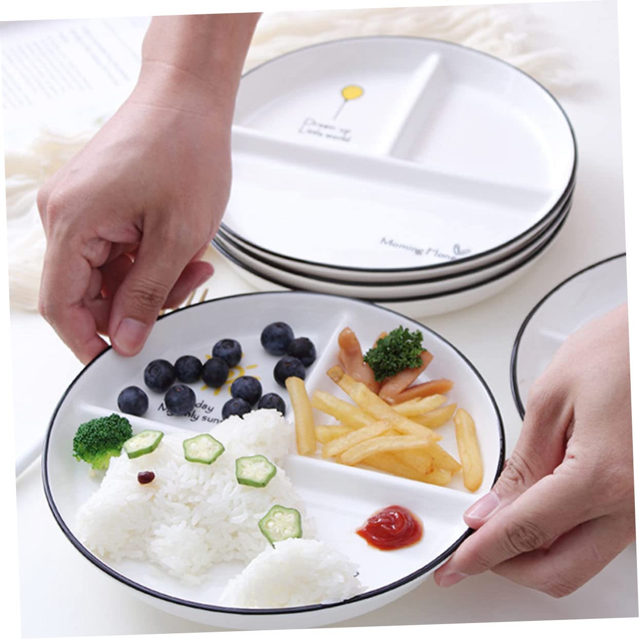 Assiette Compartimentée en Céramique 3 Compartiments 2 Pièces