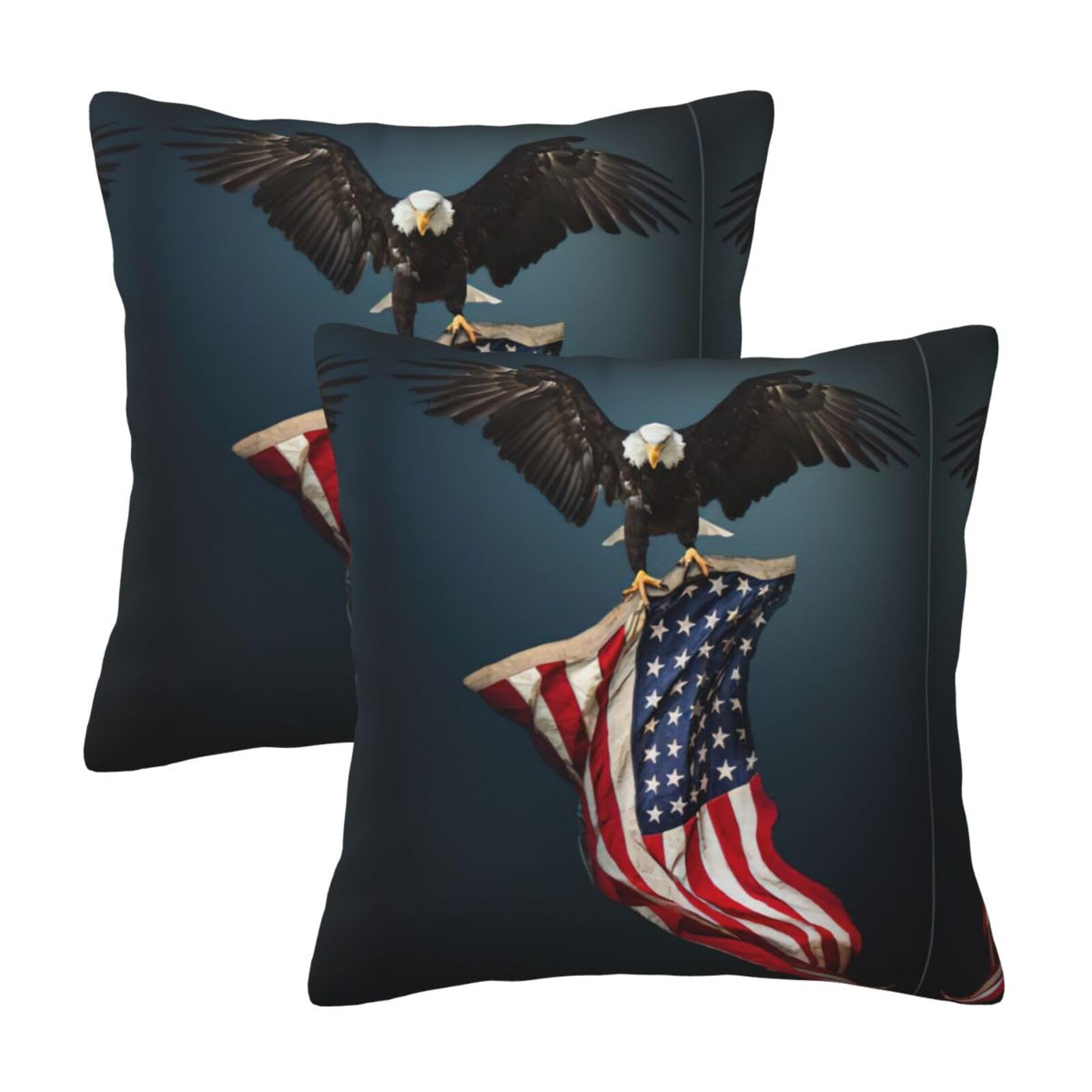 Kfjghhl 3d Bald Eagle Flying With American Flag Throw Pillow Covers Decorative Farmhouse Couch Pillow Case 4 Sizes Square Cushion Pillcase