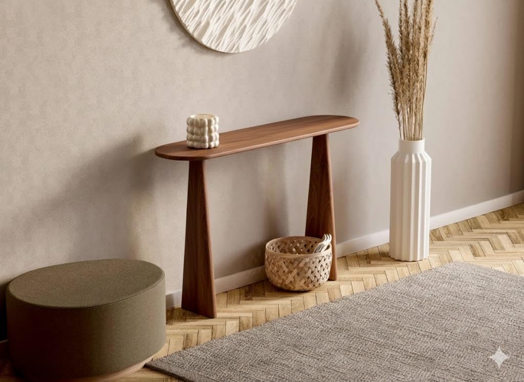 Furniture Modern Solid Wood Console Table with Rounded Edges, Natural Finish, Minimalist Scandinavian Style Entryway Furniture (Style 2, Natural, 80x30x80 cm)-image-29