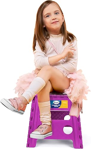 Miniatura 37 de Korpai Taburete plegable mejorado de 9 pulgadas para adultos y niños con capacidad para hasta 300 libras, taburetes plegables antideslizantes con