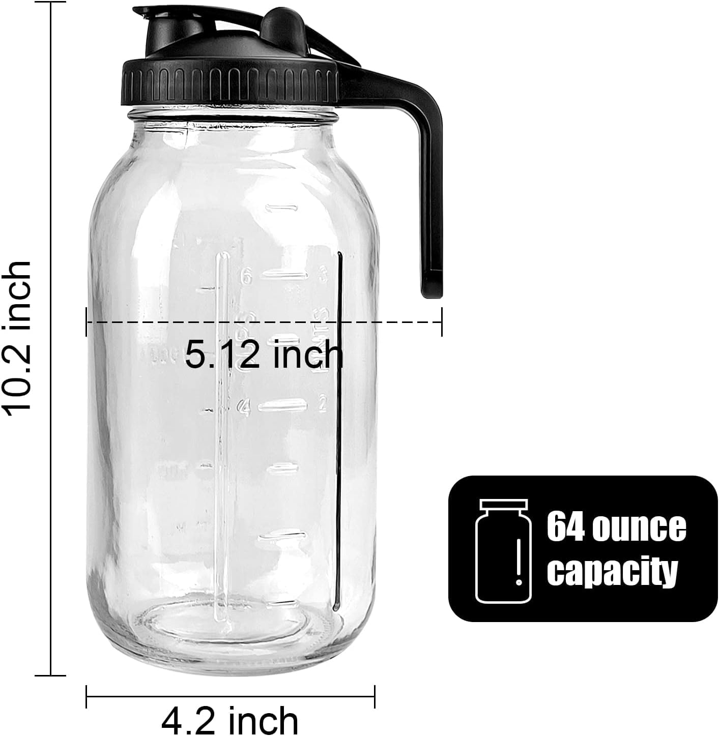 MEETOZ 64 oz Mason Jar Pour Spout, 2 Quart Glass Water Pitcher with Wide Mouth Airtight Lid for Ice Tea Cold Brew Coffee - Image 2