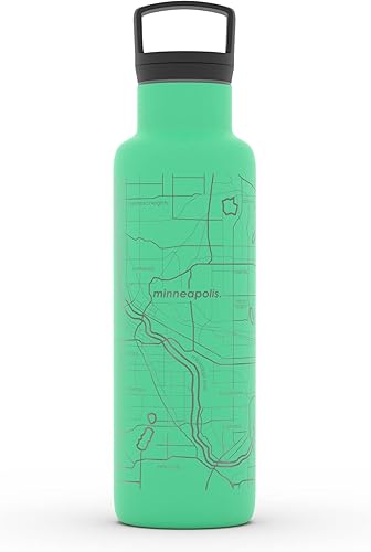 Miniatura 200 de Well Told Botella de agua aislada con mapa de Washington DC grabado, botella de acero inoxidable grabada (21 onzas, blanco) botella aislada de mapa