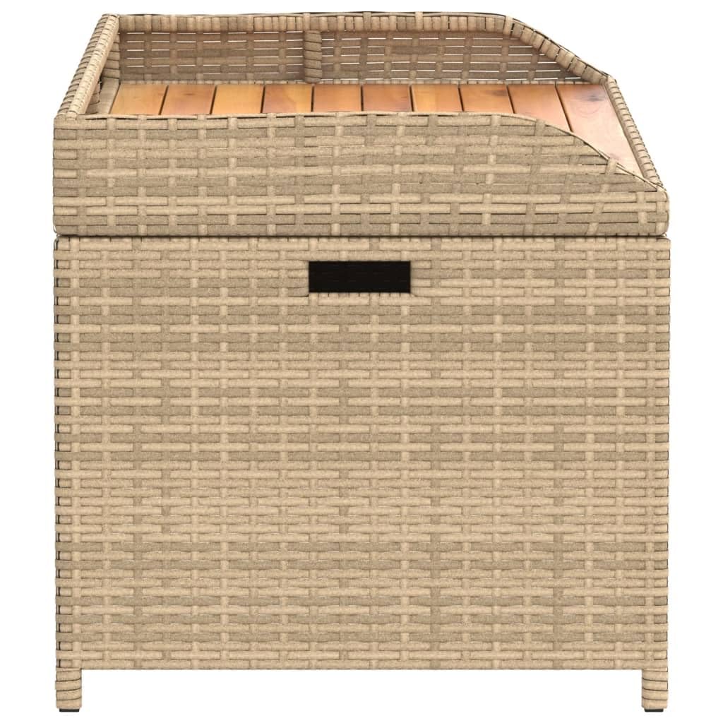 Panca Portaoggetti Beige Misto 100x50x52 cm Polyrattan e Acacia,Panca Portaoggetti Giardino,Panchina da Esterno,Panca Contenitore da Esterno-365951