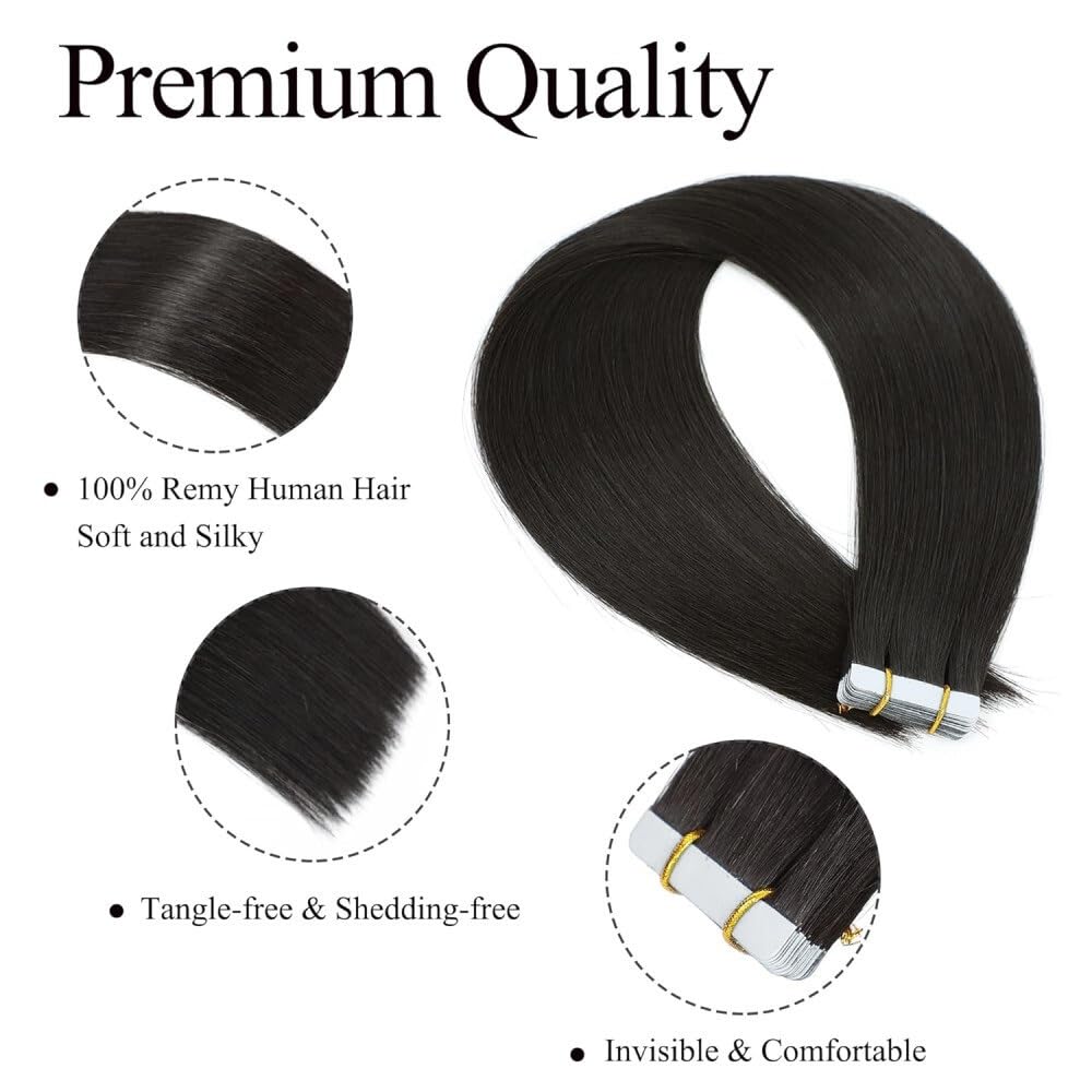 Echthaar-Extensions, selbstklebend, 20 Stück, 50 g, langes und gerades Klebeband, Remy-Extensions, natürlich, nahtlos, für Damen, unsichtbares Haar, 66 cm