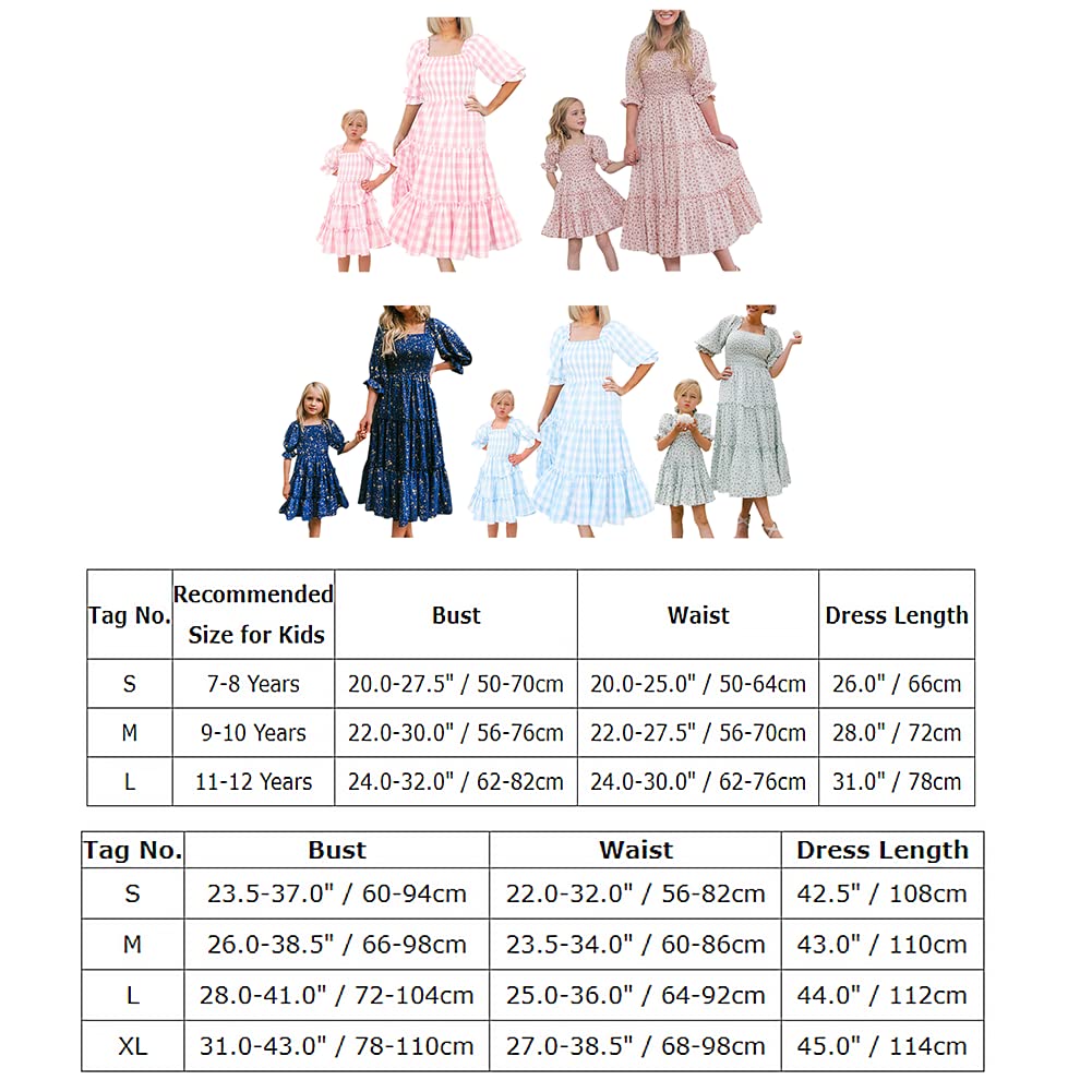 Madre e figlia, vestito da donna, ragazza, rete floreale, casual, estivo, per la famiglia, adatto per i genitori, per bambini, a linea, volant, matrimonio, vacanze, abito da festa