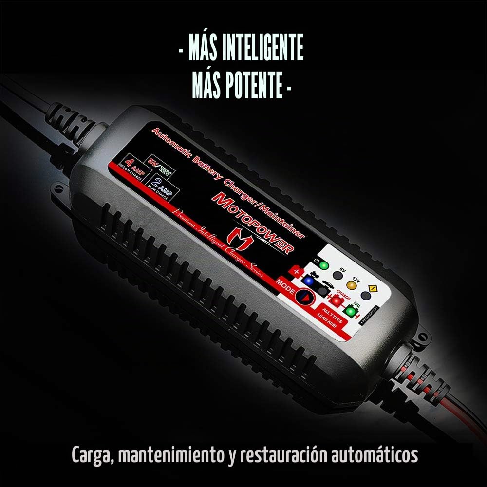 MOTOPOWER MP00207-FR 6V/12V 4AMP Cargador Inteligente Totalmente Automático Maintainer con Modo de Recuperación de la Batería