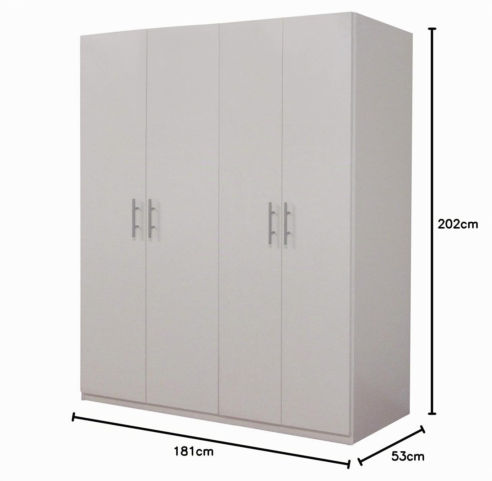 Dmora armadio 4 ante battenti,bianco opaco, cm 133x53x202, con tubo appendiabiti