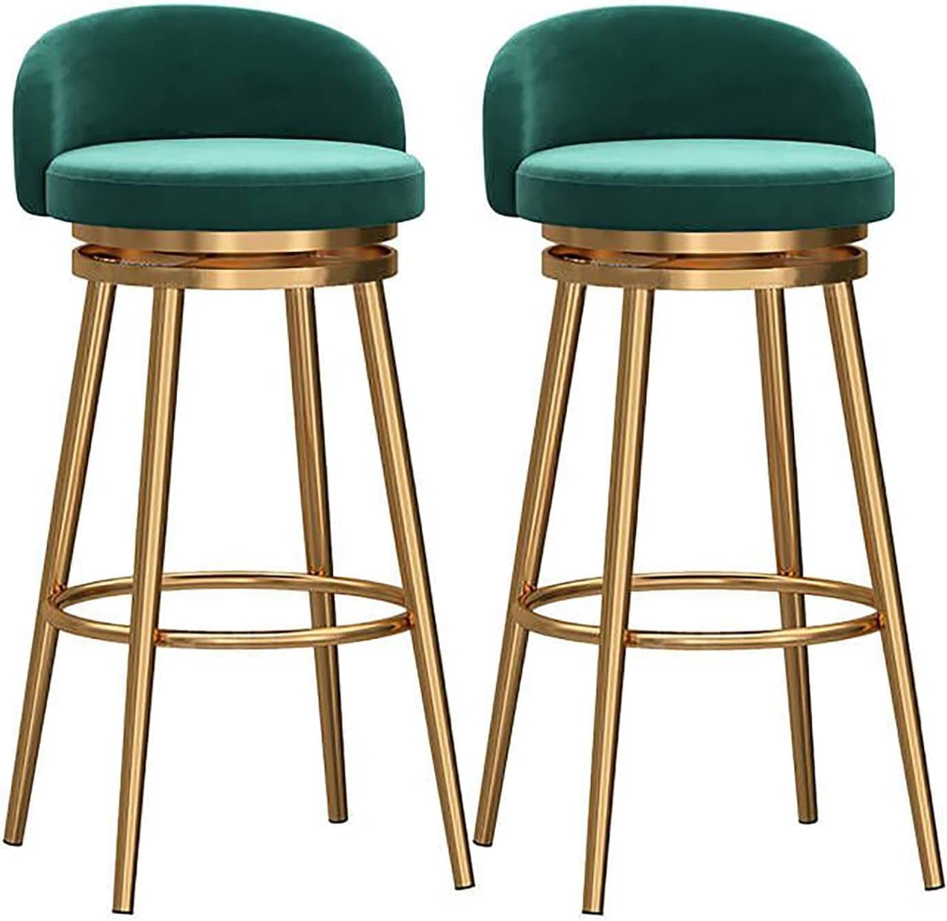 IUokLU Modern Green Swivel Bar Stools 360° Swivel Kitchen Stools with Backrest and Footrest Stylish Bar Chairs for Counter and Kitchen Island(2pcs-Seat H65cm)