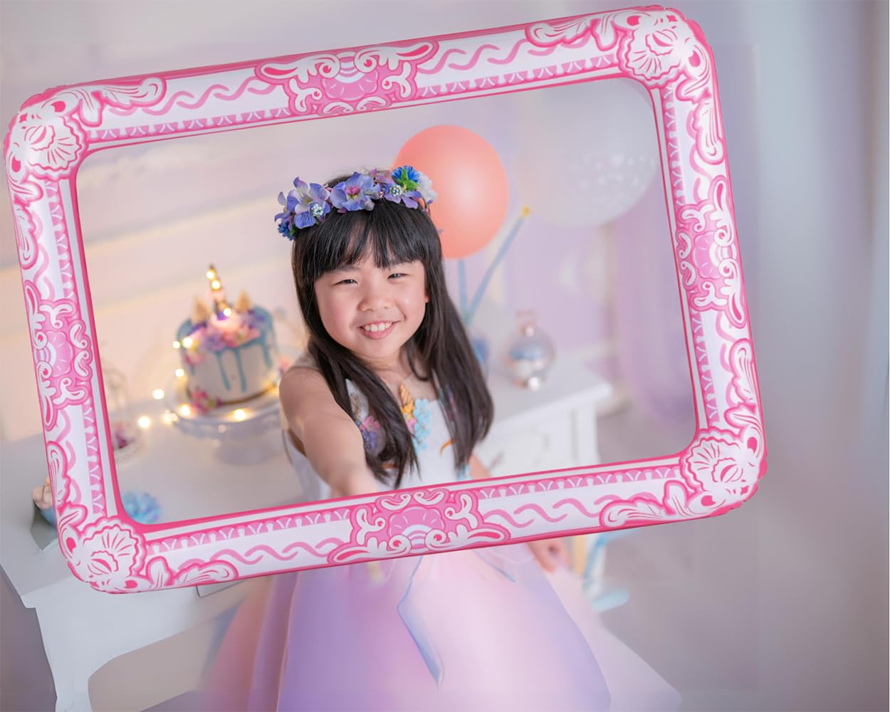 MerriMax Marco inflable para fotomatón y selfies (borde rosa) 80.0 cm x 59.7 cm