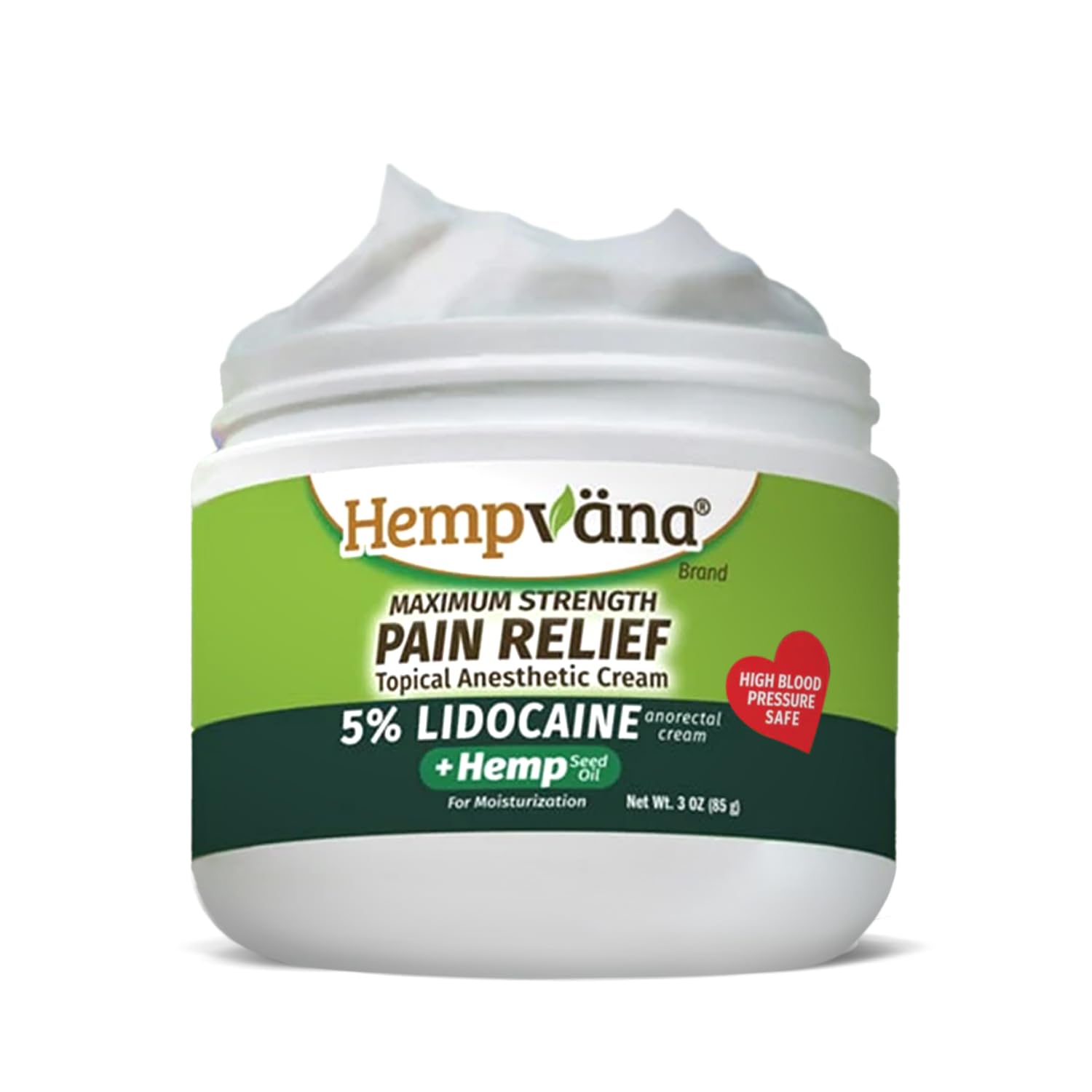 Hempvana 5% Lidocaine Relief Cream, Maximum Strength, AS-SEEN-ON-TV, Strong Cream, Numbs Irritated Nerves for Fast Anorectal Relief, Non-Greasy, Targeted Long-Lasting Relief. Enriched with Hemp, 3 Oz