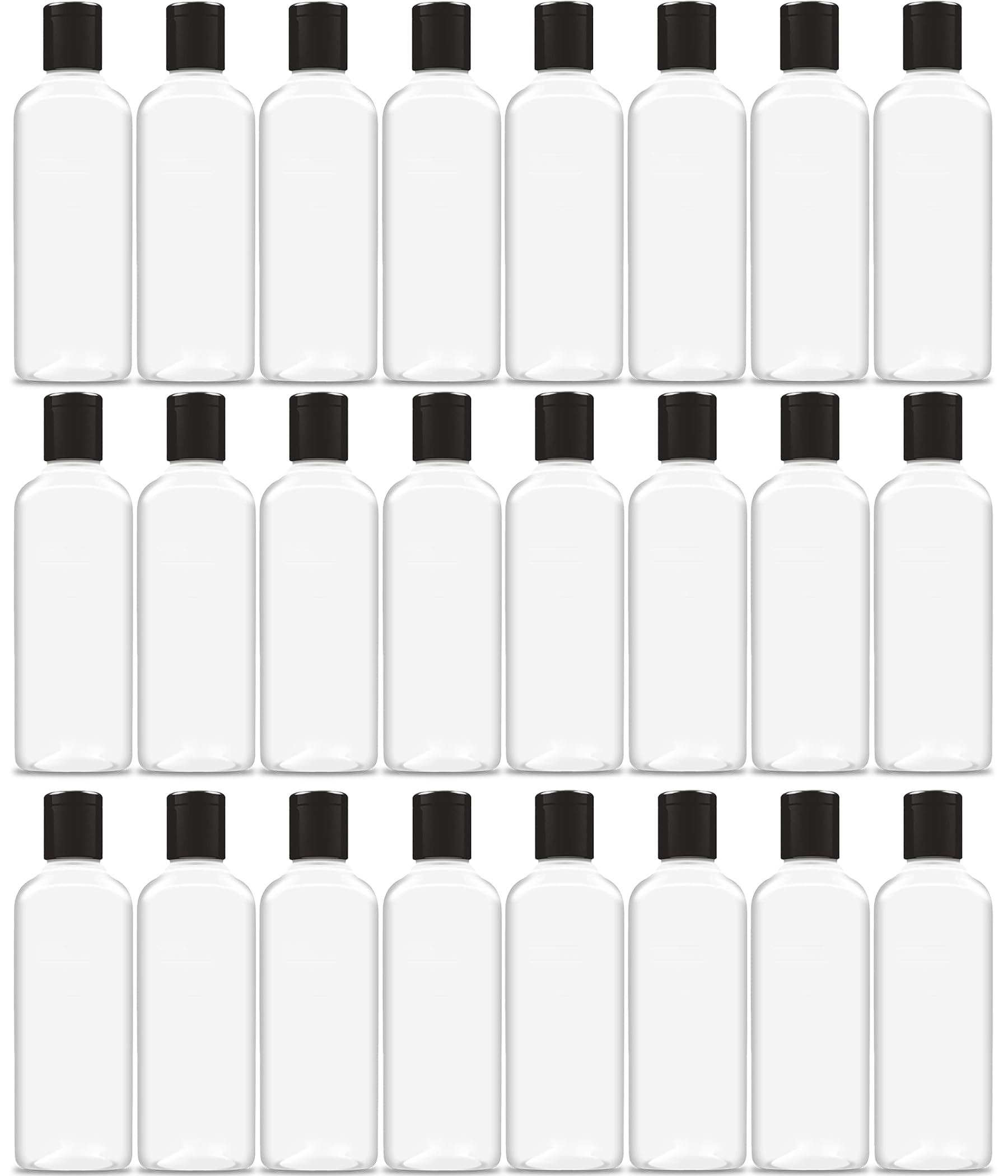 200ml Squeeze Bottle with Flip Top Cap, Empty BPA-Free Refillable Container For Shampoo, Lotions, Liquid Soap, Creams, Liquid Cosmetic Travel Size Transparent Bottle, Black Flip-Top, Set of 24