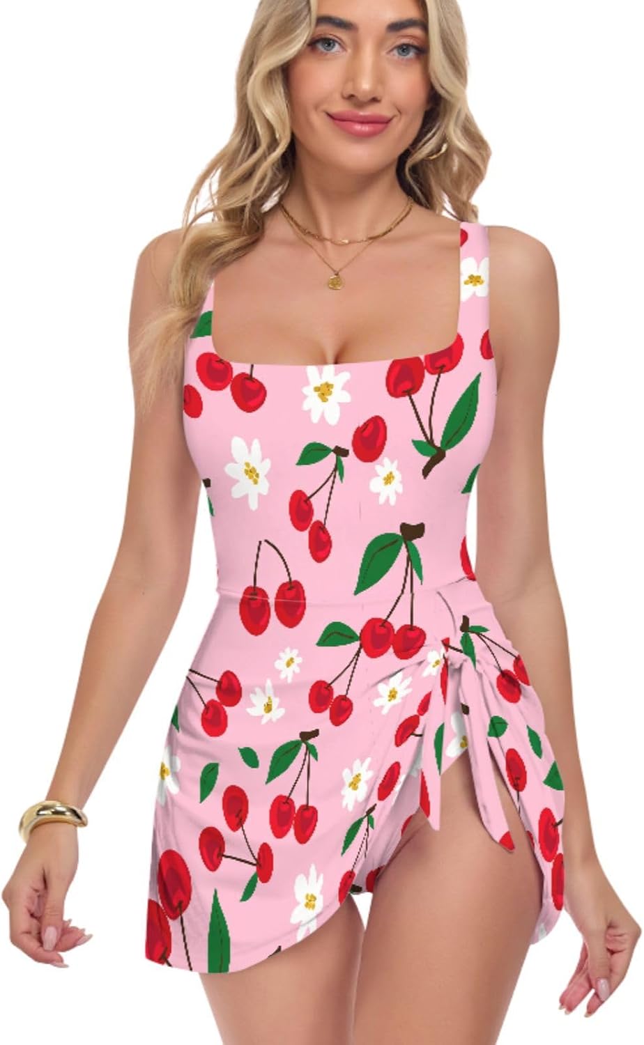 Cherry Flowers Floral Pink Women's One Piece Swimsuits Tummy Control Bathing Suits S A2301875