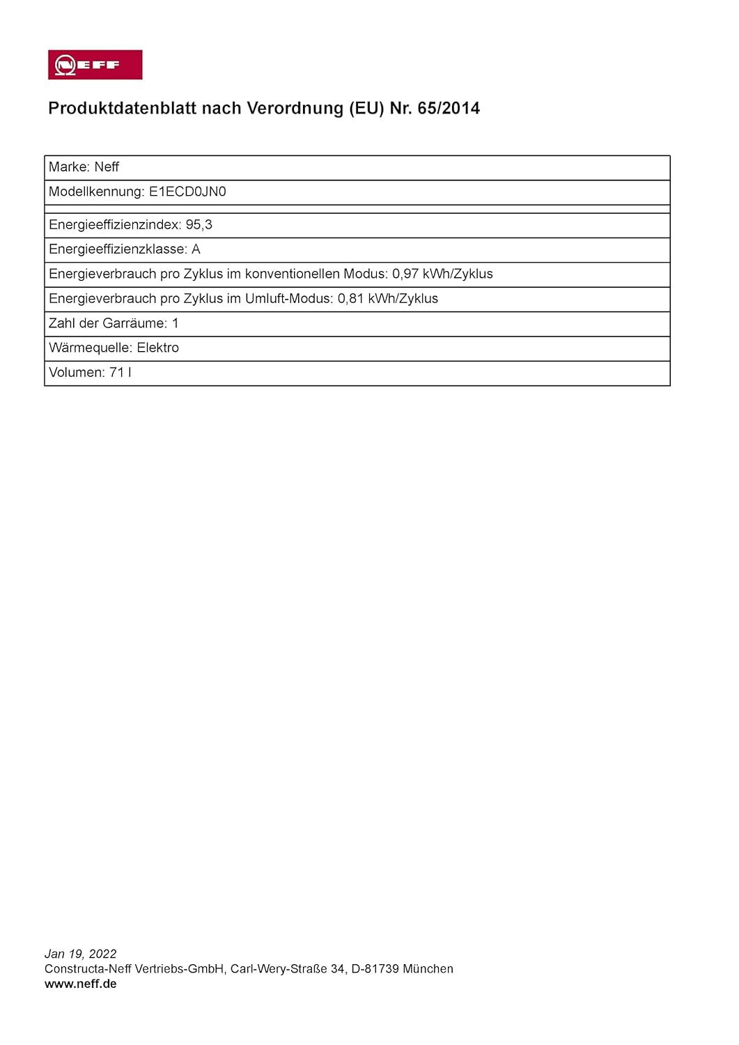 Neff XED442A Backofen und Herdzubehör / bestehend aus E1ECD0JN0
