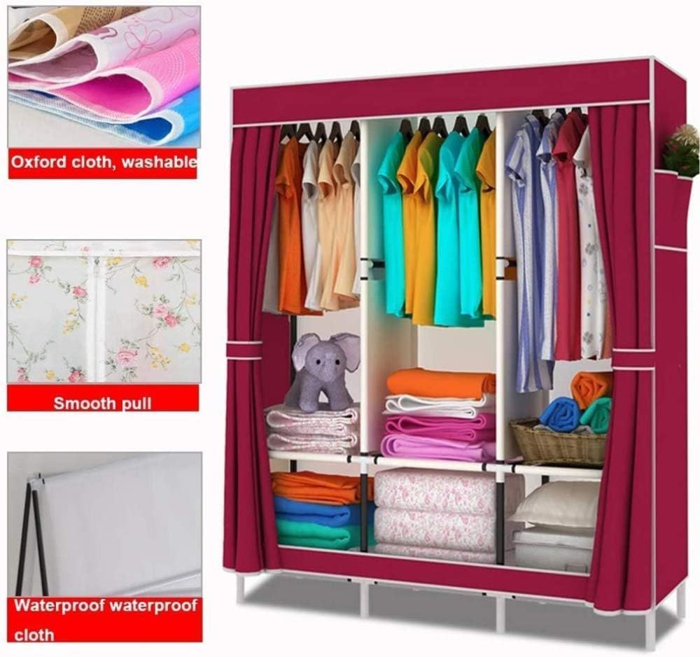 Notecanvas Wardrobes Portable Closet Wardrobe with 2 Side Pockets and 3 Clothes Hanger Rods, Easy to Assemble Used in Bedroom, Cloakroom Clothes, Shoes, Toys,D