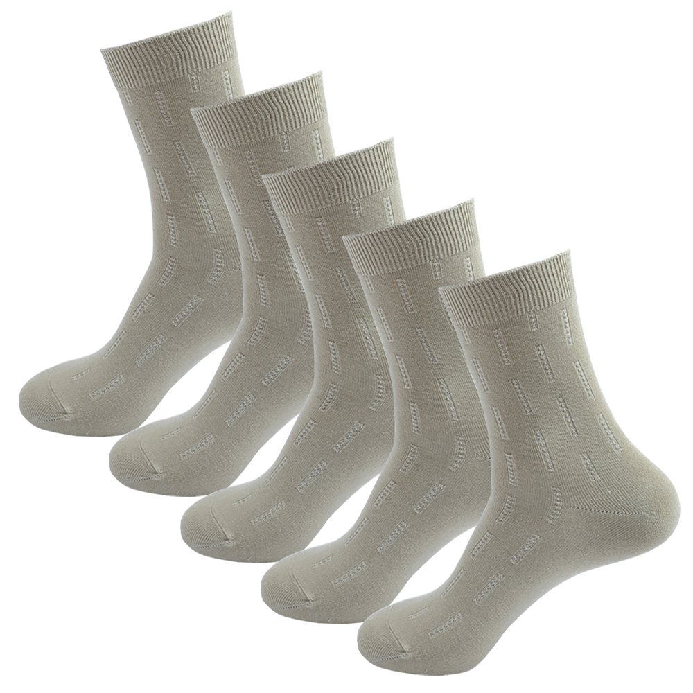LSHARON 5 Pairs Mens Bamboo Fiber Breathable Daily Socks (Khaki)