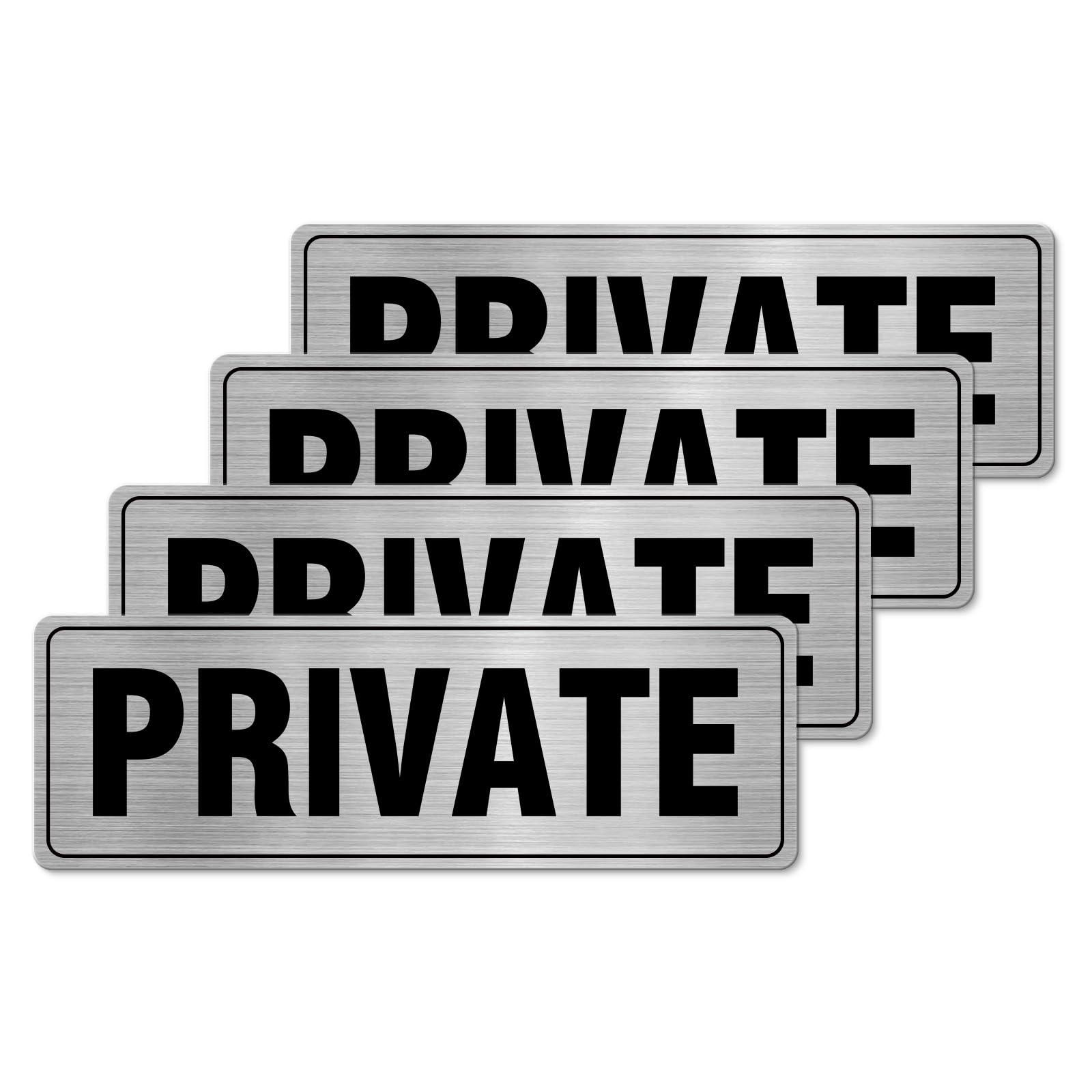 Private Sign Aluminum Silver 9 x 3 Inches Self-Adhesive Waterproof Metal Door Wall Sign for Business Offices 4 Pack