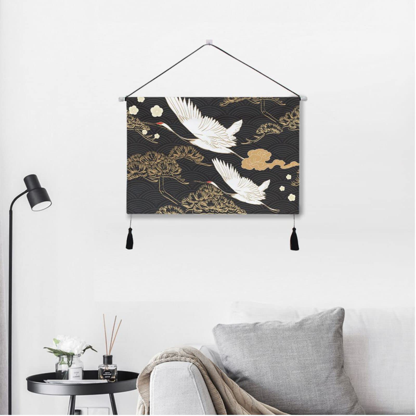 Amazon.co.jp: タペストリー 掛け軸 日本 和風 絵画 鶴 ツル