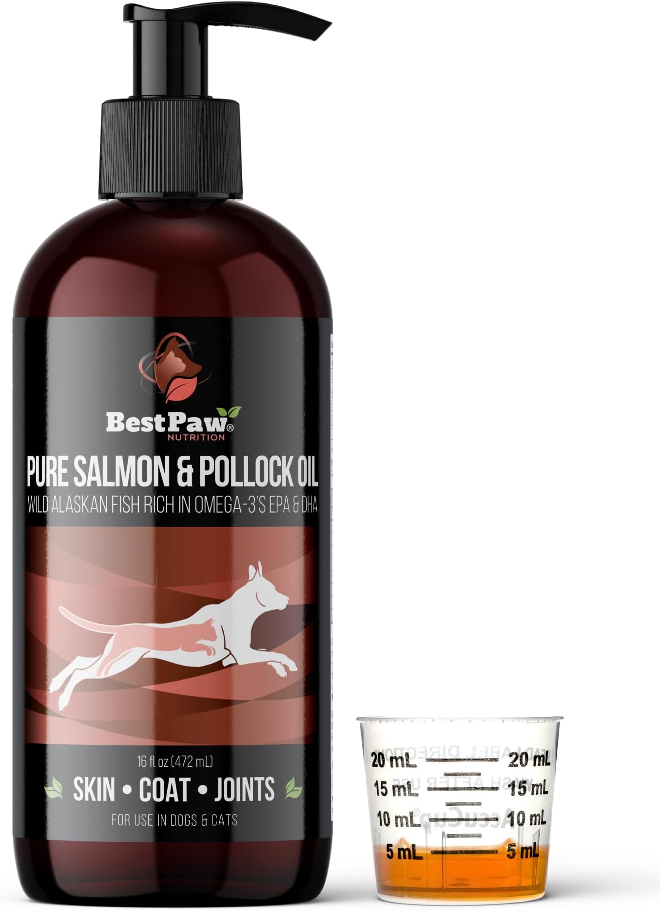 Wild Alaskan Salmon & Pollock Oil for Dogs & Cats – Fish Oil for Dogs Liquid Pump – Omega 3 EPA DHA – Skin & Coat, Itch & Shedding Support – Joint Supplement – 16 oz