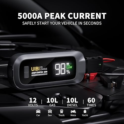 Miniatura 2 de UIBI Arrancador de batería de coche S600, batería de coche de 5000 A, caja de salto portátil de batería de litio de 12 V (todo a gas10.0L diesel)
