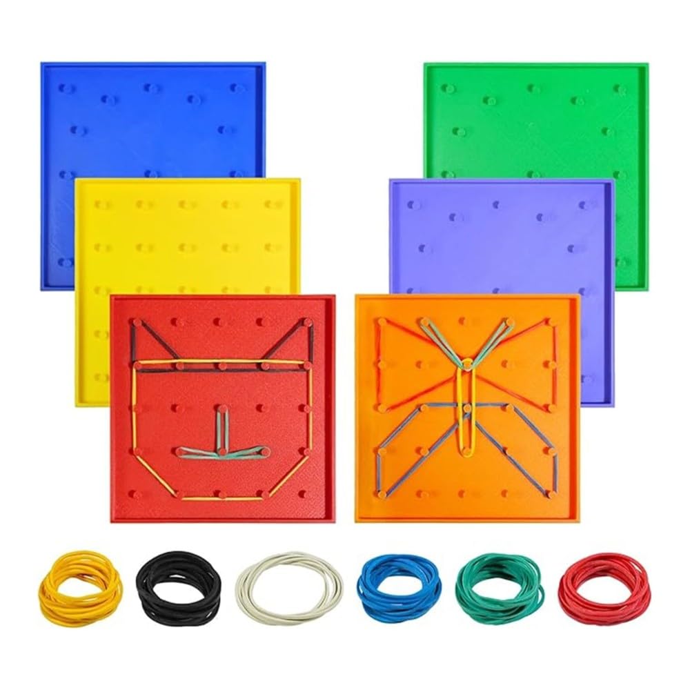 Aundhegrtt As Shown Geometry Manipulatives Geoboards 6 Pack Plastic With Rubber Bands, Board Brain Teaser Educational Toy