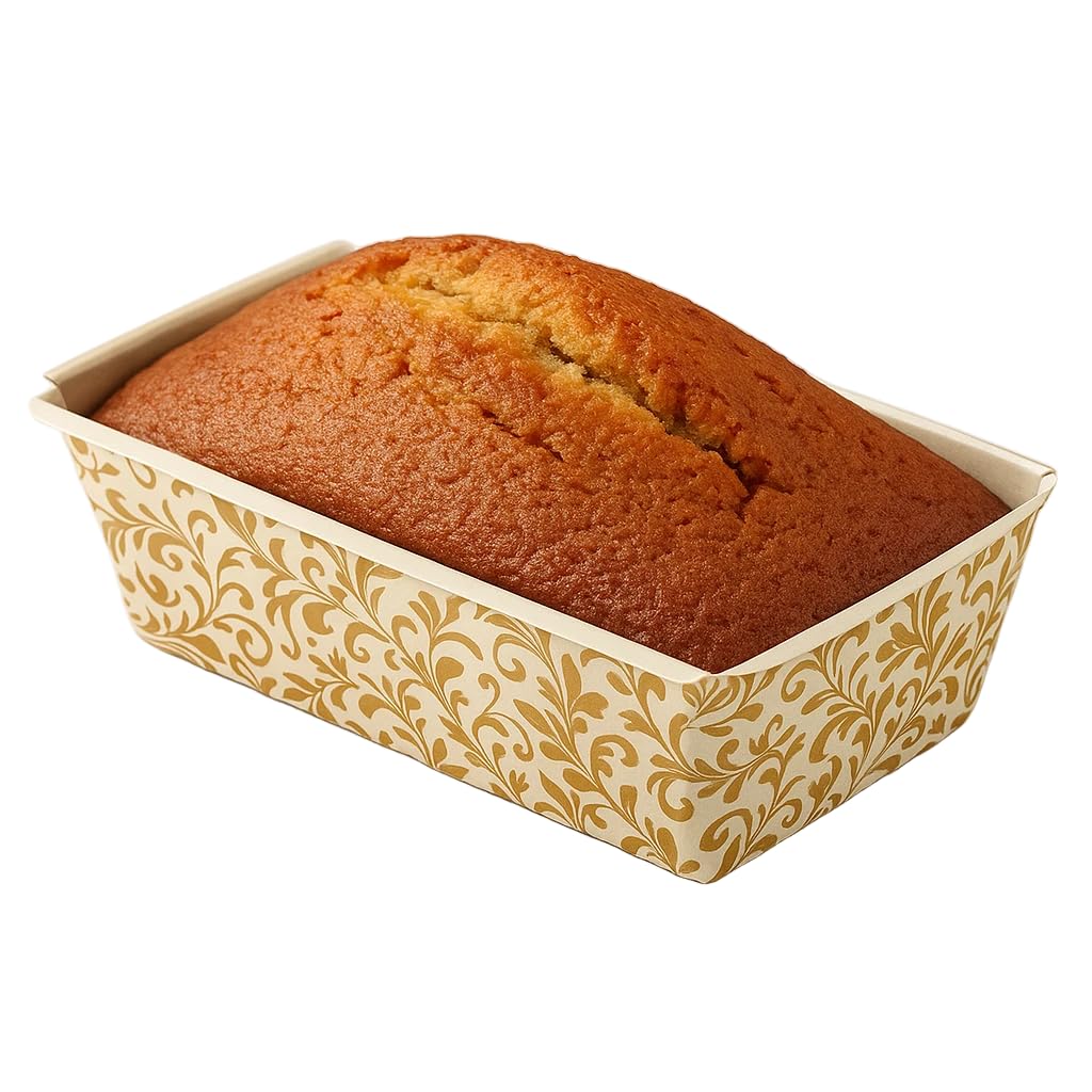 Esslly Gold Floral Bar Cake Moulds 17x8x4.5cm – 20 Pack | Non-Stick, Oven Safe Baking Trays | Elegant Disposable Loaf Pans for Birthdays & Celebrations