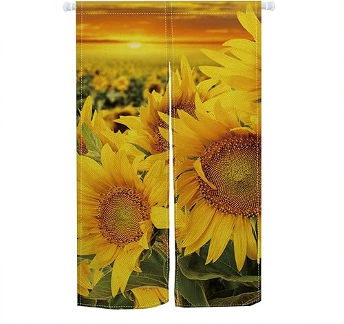 Leowefowa Noren - Cortina de puerta de estilo japonés, estampado de campo de girasol, cortina de puerta japonesa, tratamiento de ventana, tapiz de Leowefowa Noren - Cortina de puerta de estilo japonés, estampado de campo de girasol, cortina de puerta japonesa, tratamiento de ventana, tapiz de
