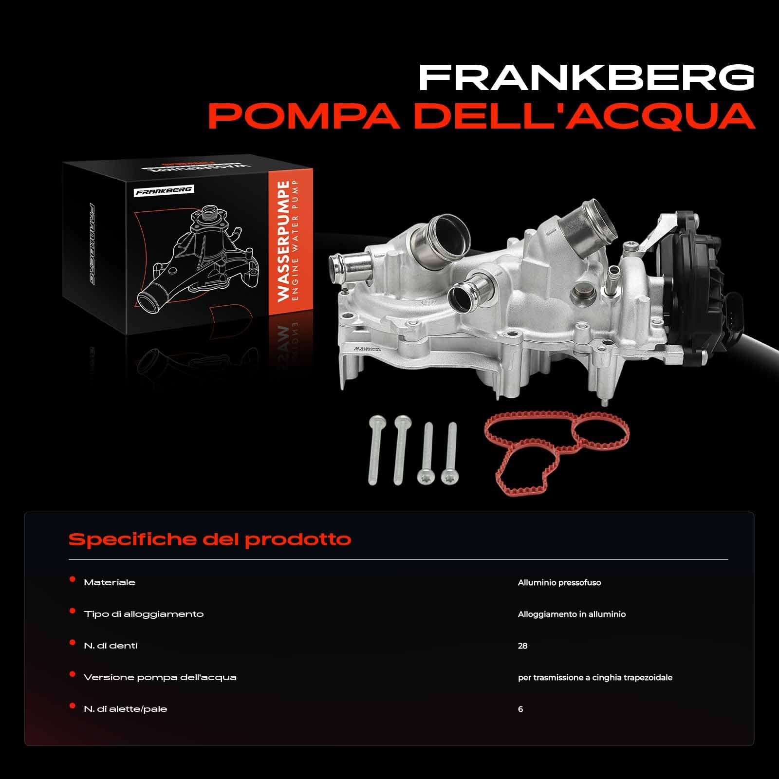 Frankberg Pompa dell'acqua pompa del liquido di raffreddamento con | 05E121111AB; Compatibile con: T.o.u.r.a.n 5T1, A3 Limousine 8VM 8VS, A3 8V1 8VK, Croce a T C11 D31, Q3 Sportback F3N