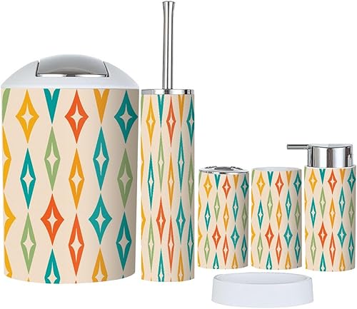 Miniatura 7 de Juego de 6 accesorios de baño, diseño moderno de mediados de siglo, sin costuras, estilo vintage, de los años 50, ciencia atómica, soporte para