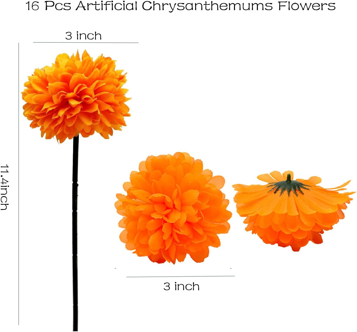 16 Pcs Artificial Chrysanthemums Flowers Ball Flower Fake Mums Spring Autumn Flowers for Home Office Coffee House Parties and Wedding Decor (Orange)