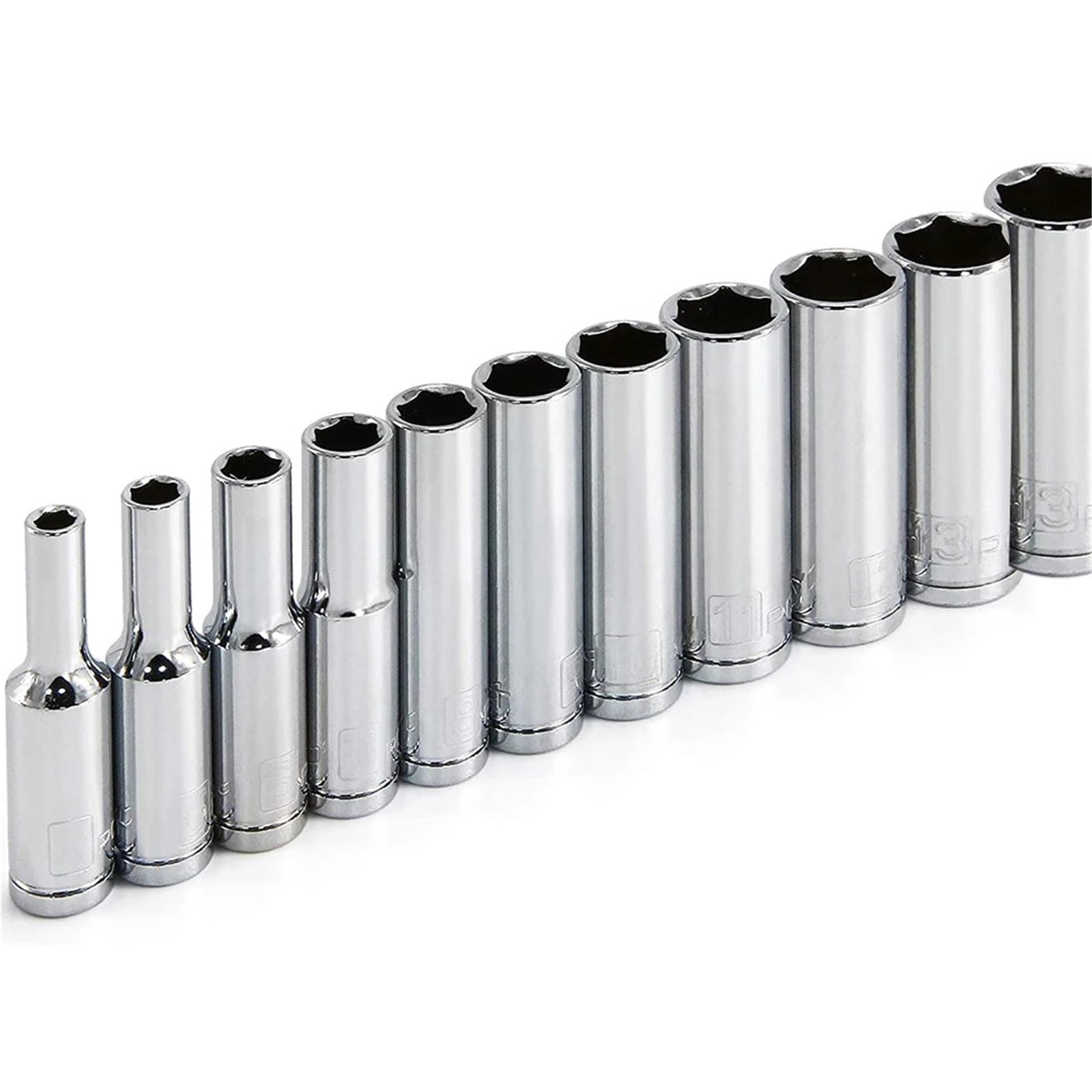 Deep Hex Socket 11pcs 1/4 Interface 4-14mm Chrome Vanadium Steel Long Socket Ratchet Wrench Head
