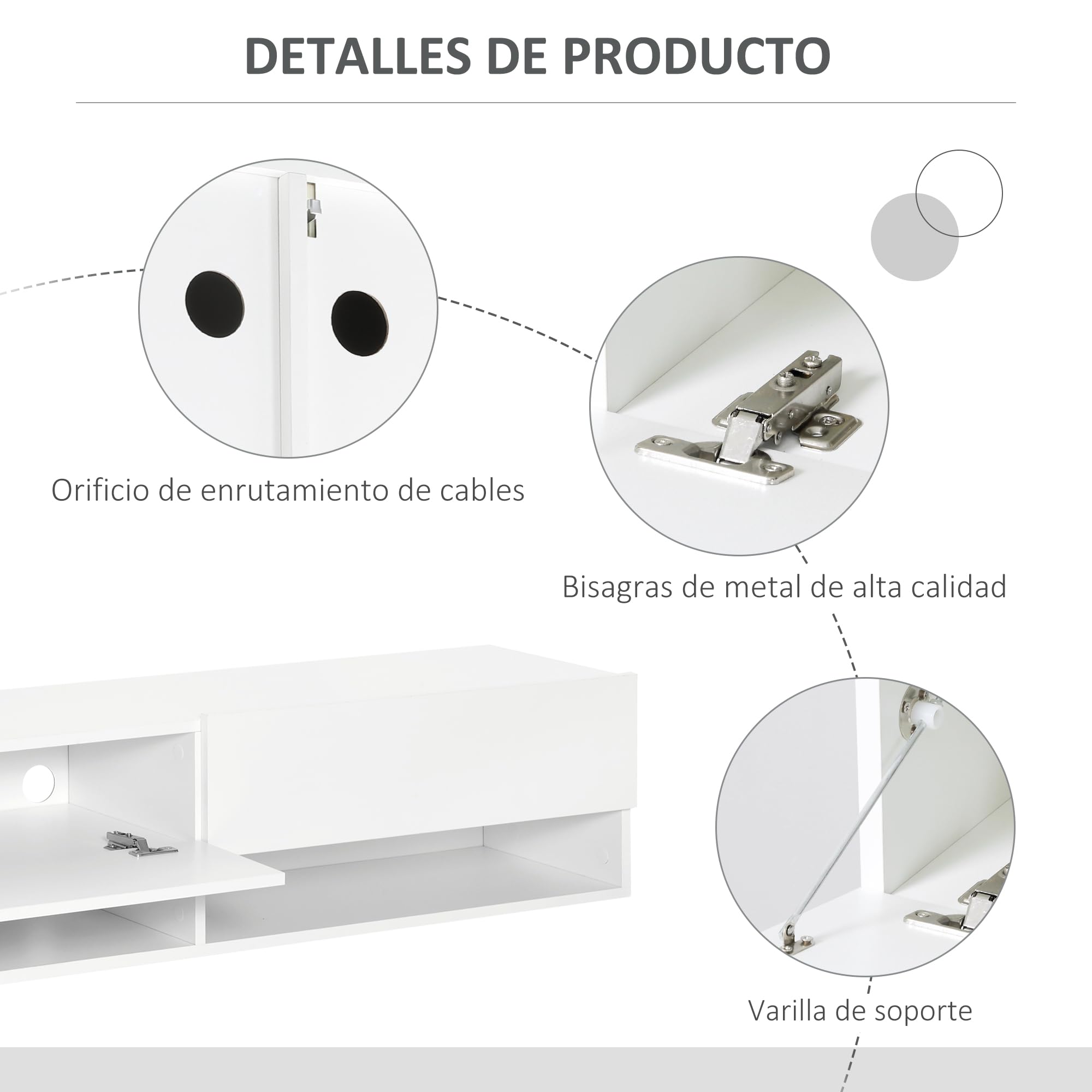 HOMCOM Mueble de TV Suspendido para 60" 140x32x31 cm Blanco