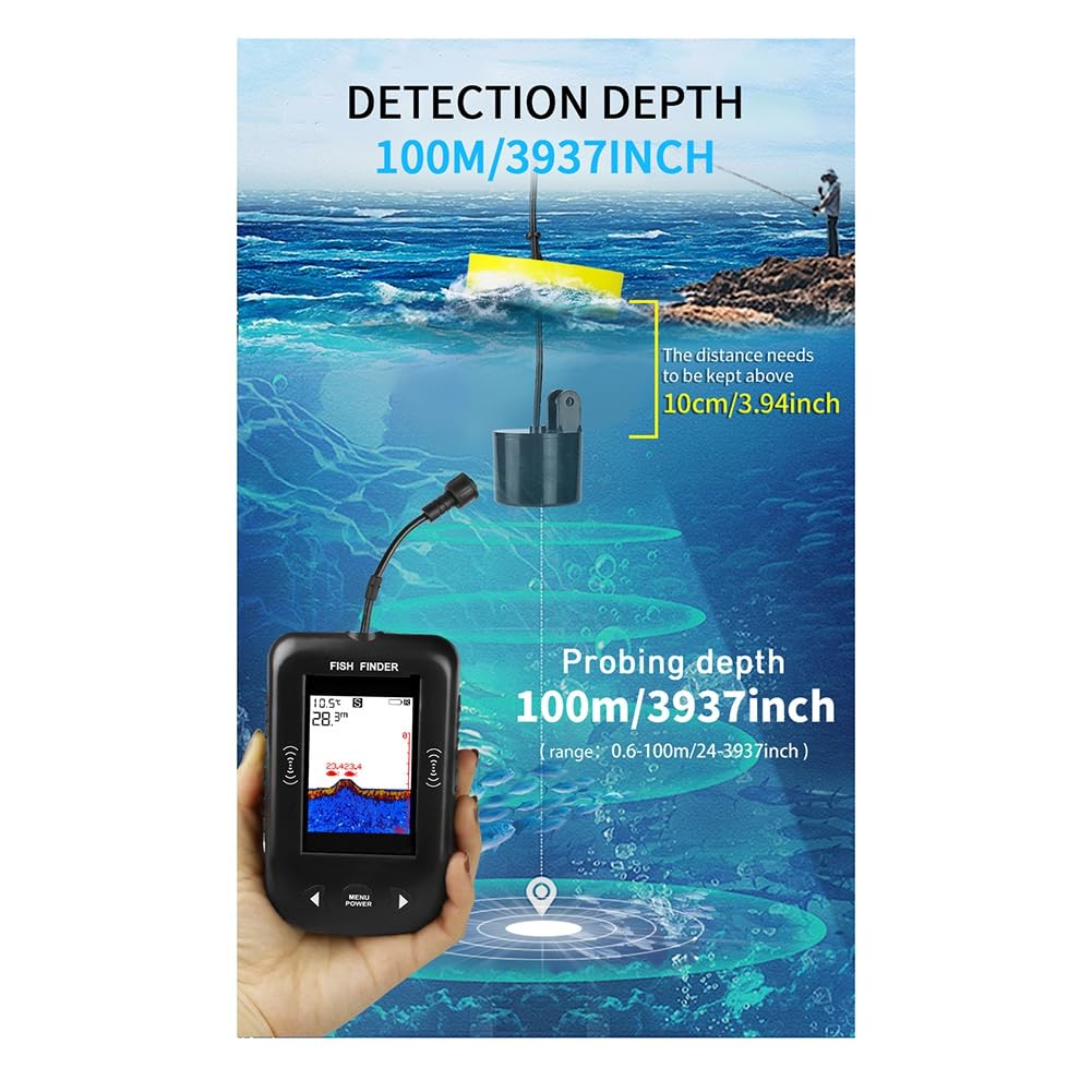 Buscador de Peces Portátil Sonda de Profundidad de Agua con Sensor Transductor Negro