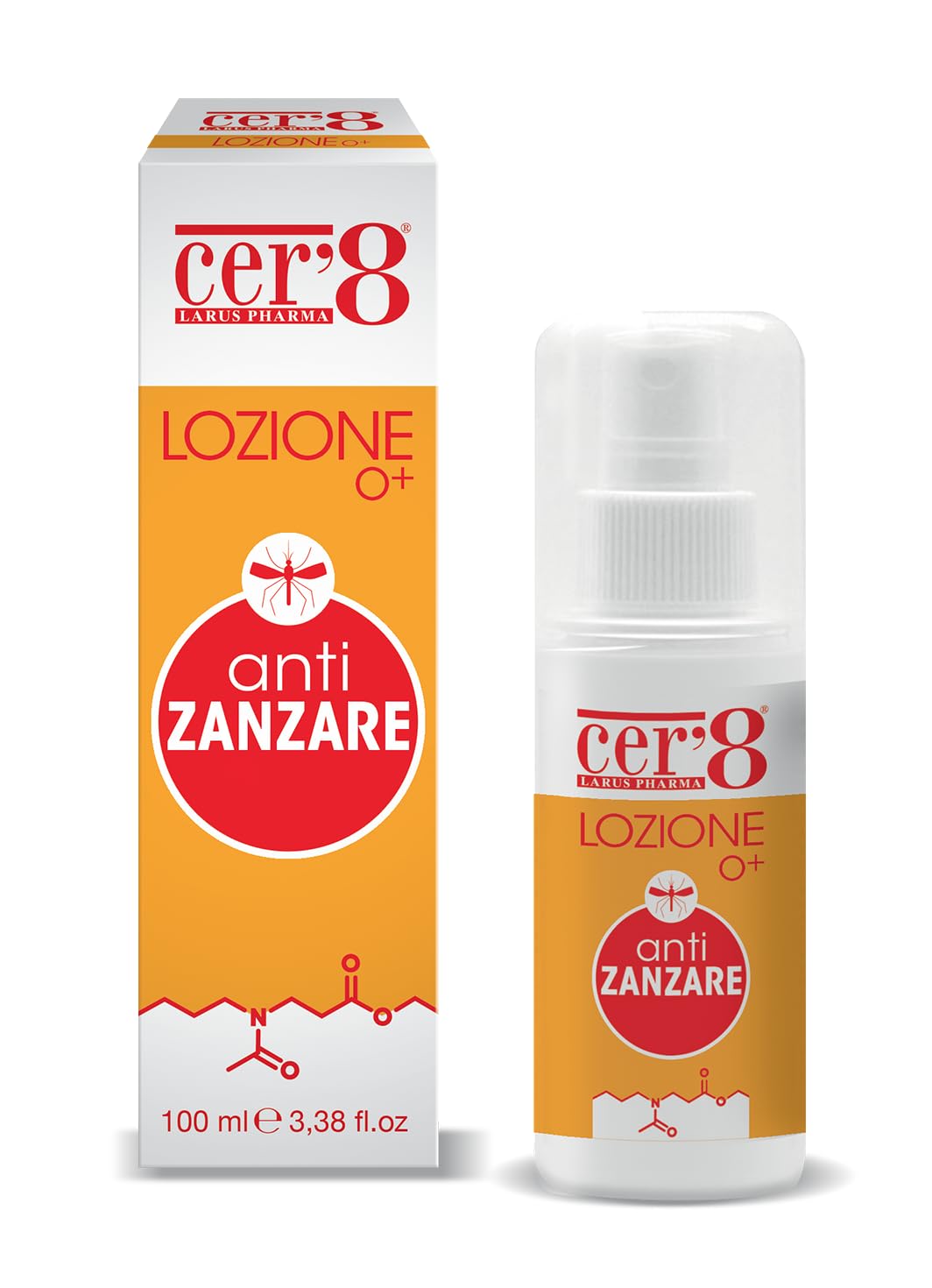 Cer'8 Lozione 0+ Antizanzare, 100 ml, con Etil Butil Acetilamino Propionato 10% - Efficace Anche contro le Zecche