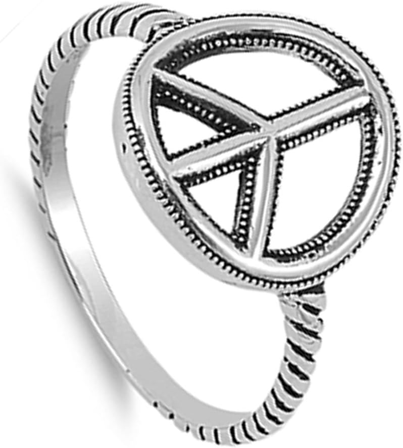 Sterling Silver Women's World Peace Ring Wholesale New 925 Band 13mm Sizes 4-12