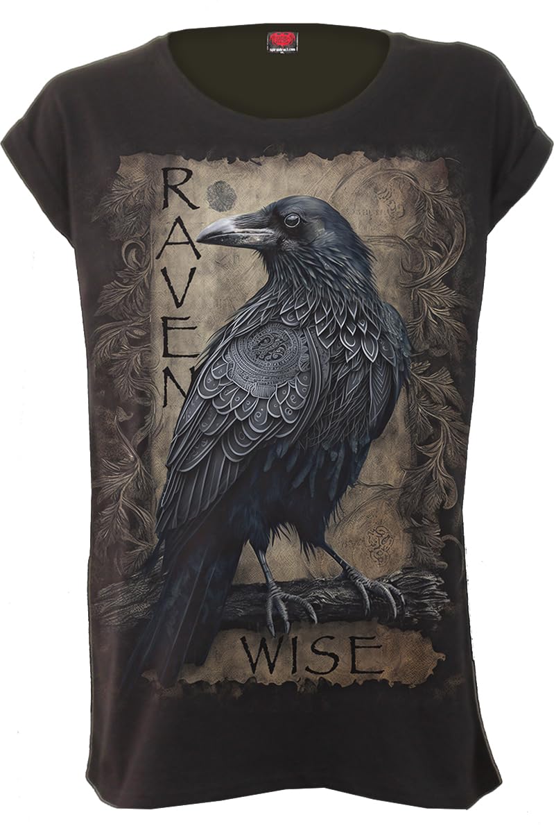 Spiral - Raven Wise - Turnup Sleeve Loosefit Tee - M Black