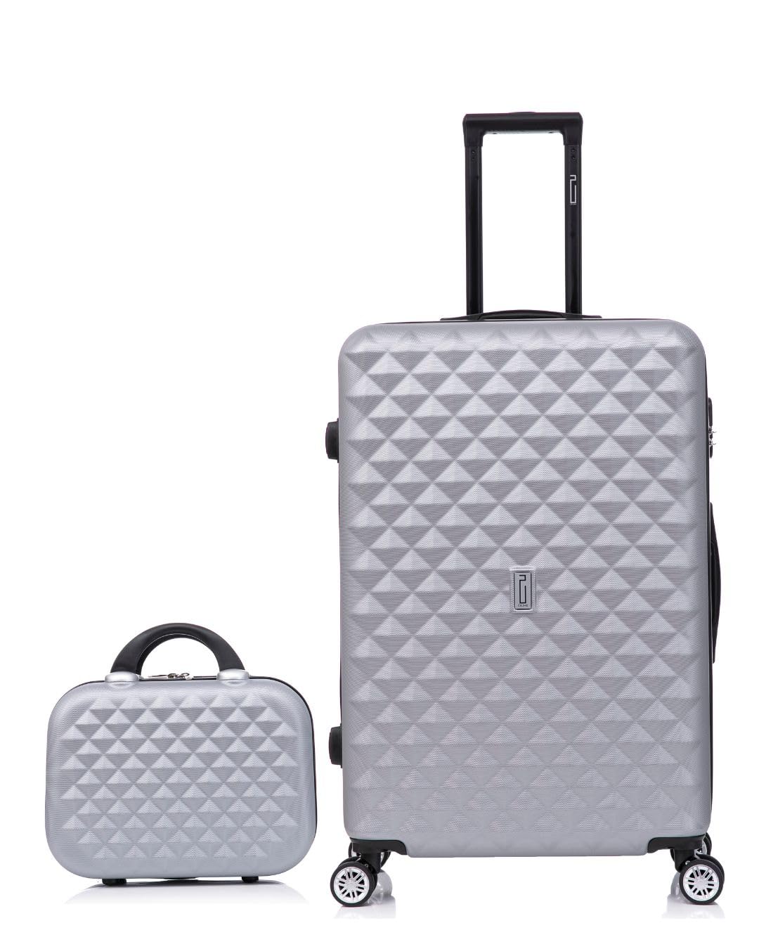 CELIMS - Bagaglio Medio con beauty case | Valigia di medie dimensioni | Valigia leggera | 65 x 42 x 24 cm | Grigio