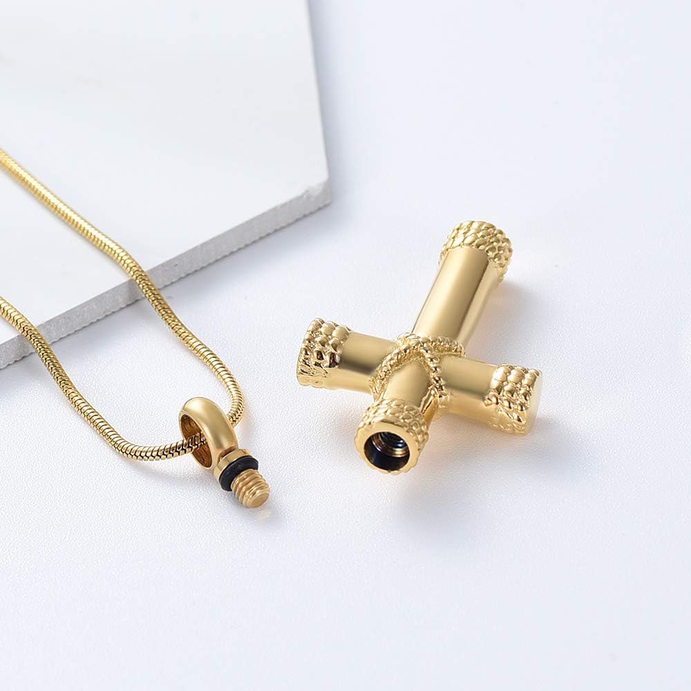 10K 14K 18K Yellow Gold Cross Urn Necklaces for Ashes Cross Cremation Jewelry Memorial Keepsake Pendant Necklace for Men Women