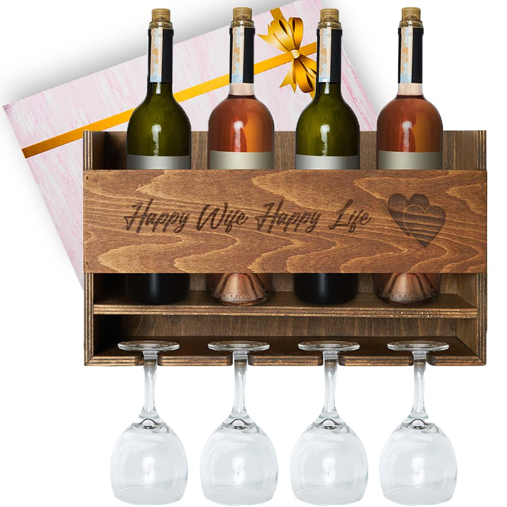 MERKAY Retirement Gifts for Women Wine Rack Lover Gifts for Women Like Wine Gifts for Women, Wine Lover Gifts for Women, and are Fun Congratulations Gifts for Women (Happy Wife Happy Life)