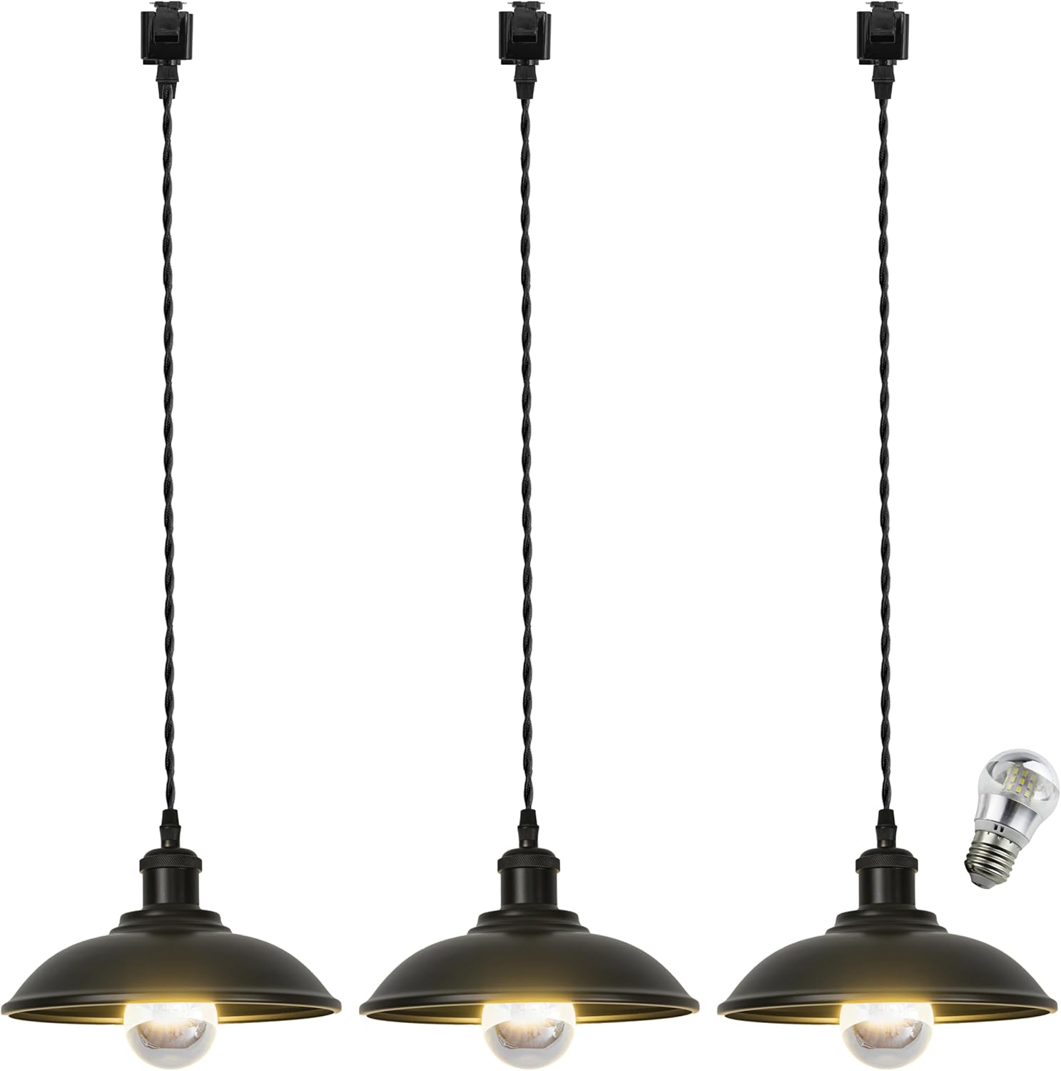 Kiven Anti Glare J-Type track lighting pendants, 3-Light J track pendant lights,Industrial J track Light Pedant for Kitchen Island Restaurant Hallway, Black