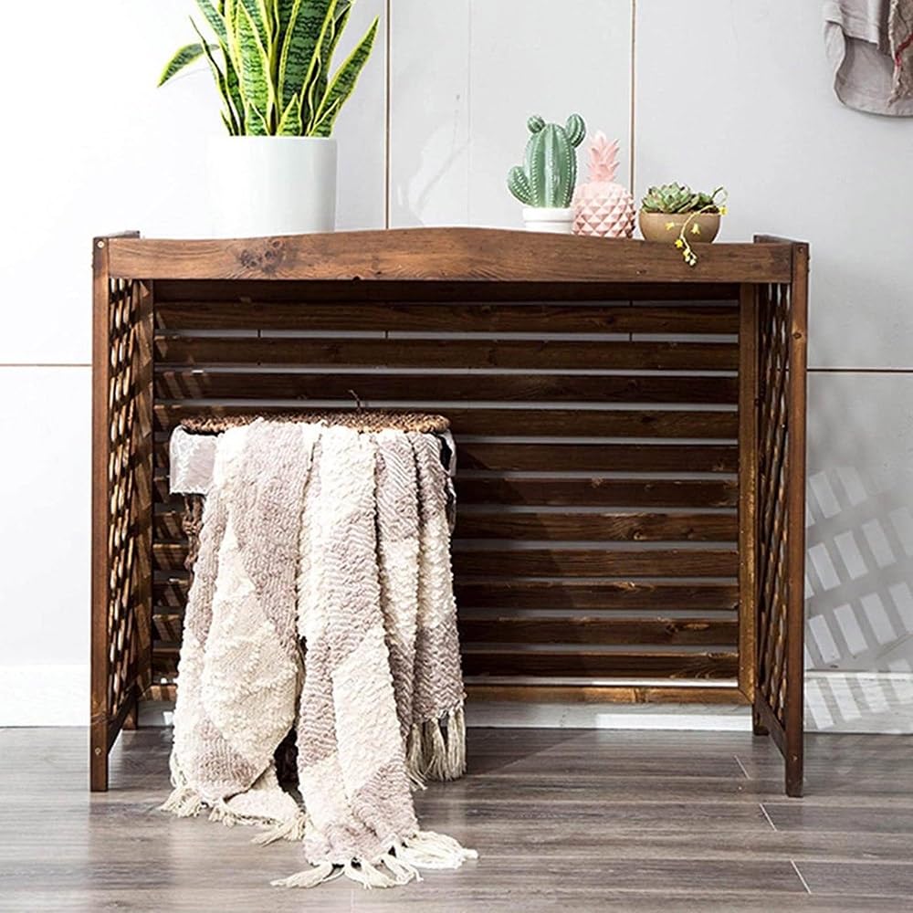 QYMYOZ Outdoor Air Conditioner Cover, AC Unit Fence for External Units, Wooden Plant Shelf, Protective Cover for Condenser (39.3x16.9x37in/100x43x94cm) - Durable, Weatherproof,