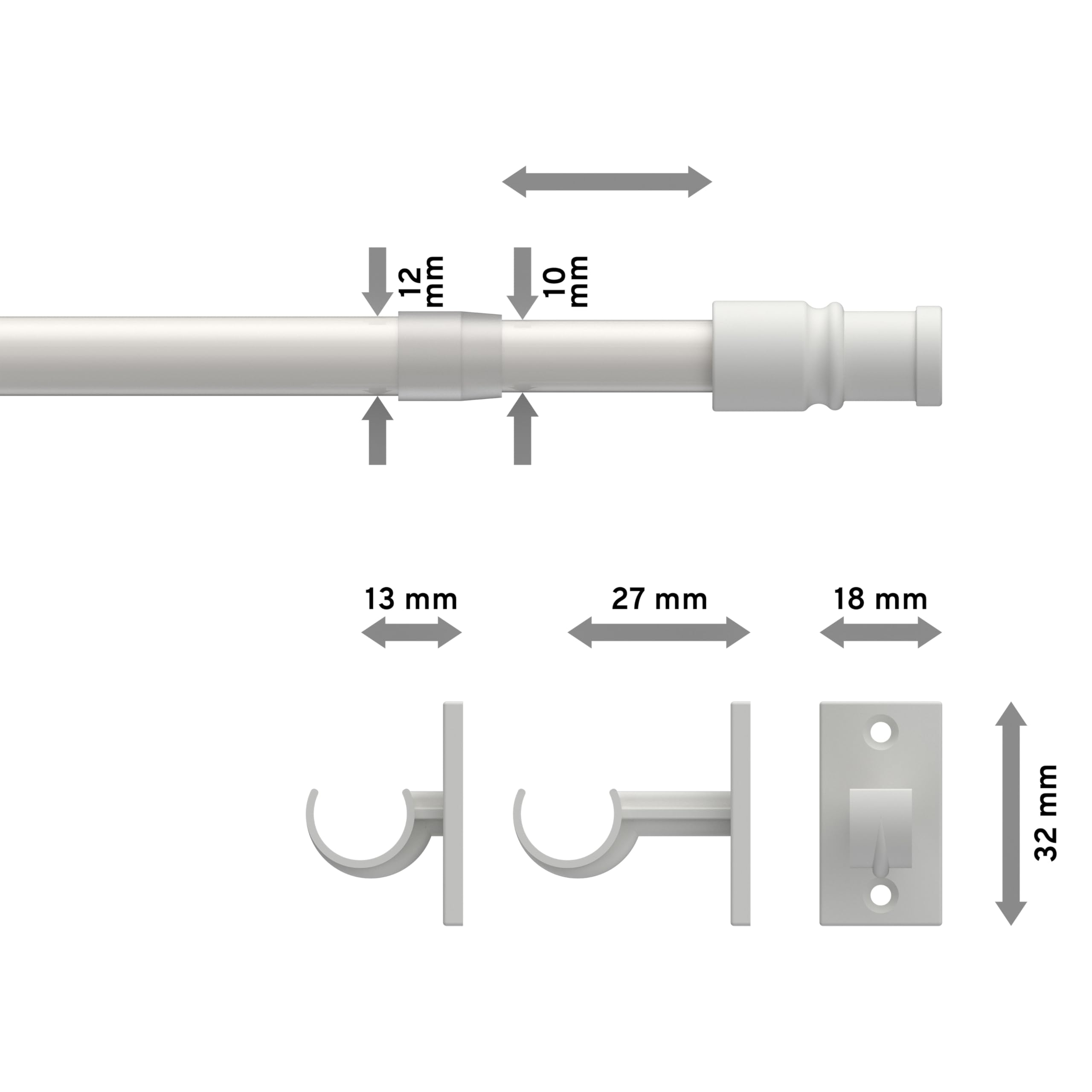 INTERDECO MyDeco/Disque de tringles Extensible Blanc dans Diamètre 12 mm, Métal, 55-85 cm