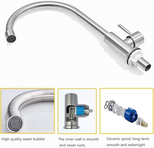 Miniatura 5 de Solo grifo de agua fría, acero inoxidable de níquel cepillado de un solo agujero, grifo de fregadero de agua fría de arco alto para cocina,