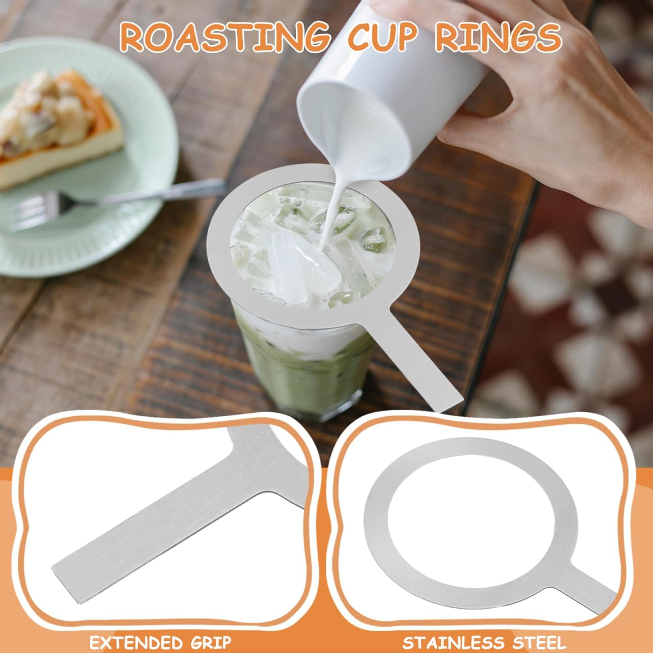 Luxshiny 2Pcs Stainless Steel Milk Cup Rim Culinary Blow Torches Protective Covers Tea Cup Gasket Baking Rings for DIY Milk Tea Brulee Making, 16X10CM, Silver
