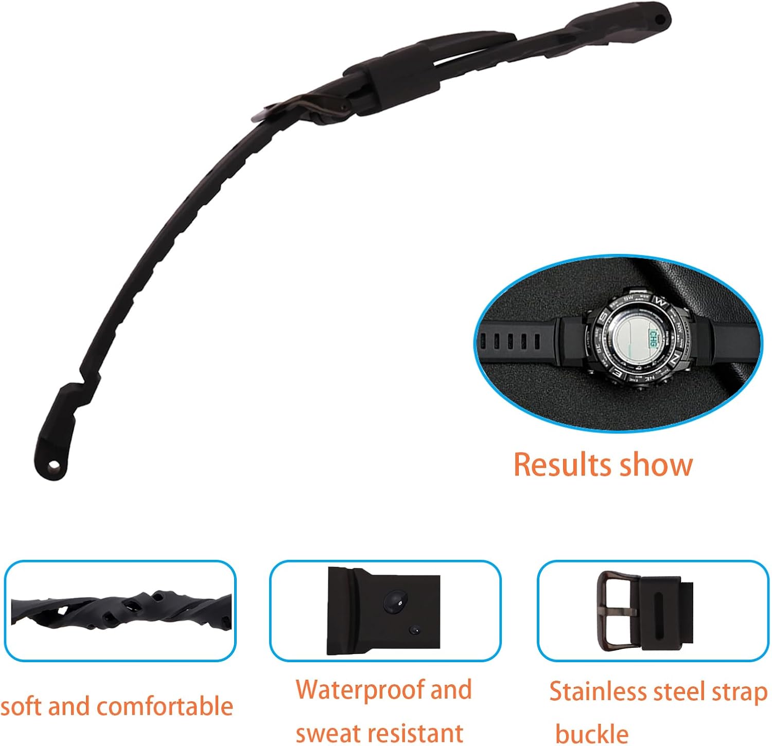 Rubber 18MM Silicone Watch Bands Replacement Fit for Casio Proterk PRG-270 PRG-250 PRG-500 PRW-2500 PRW-3500 PRW-5100 Pro terk Strap Wirstband With Black/Silver Stainless Steel Buckle for Men and Women