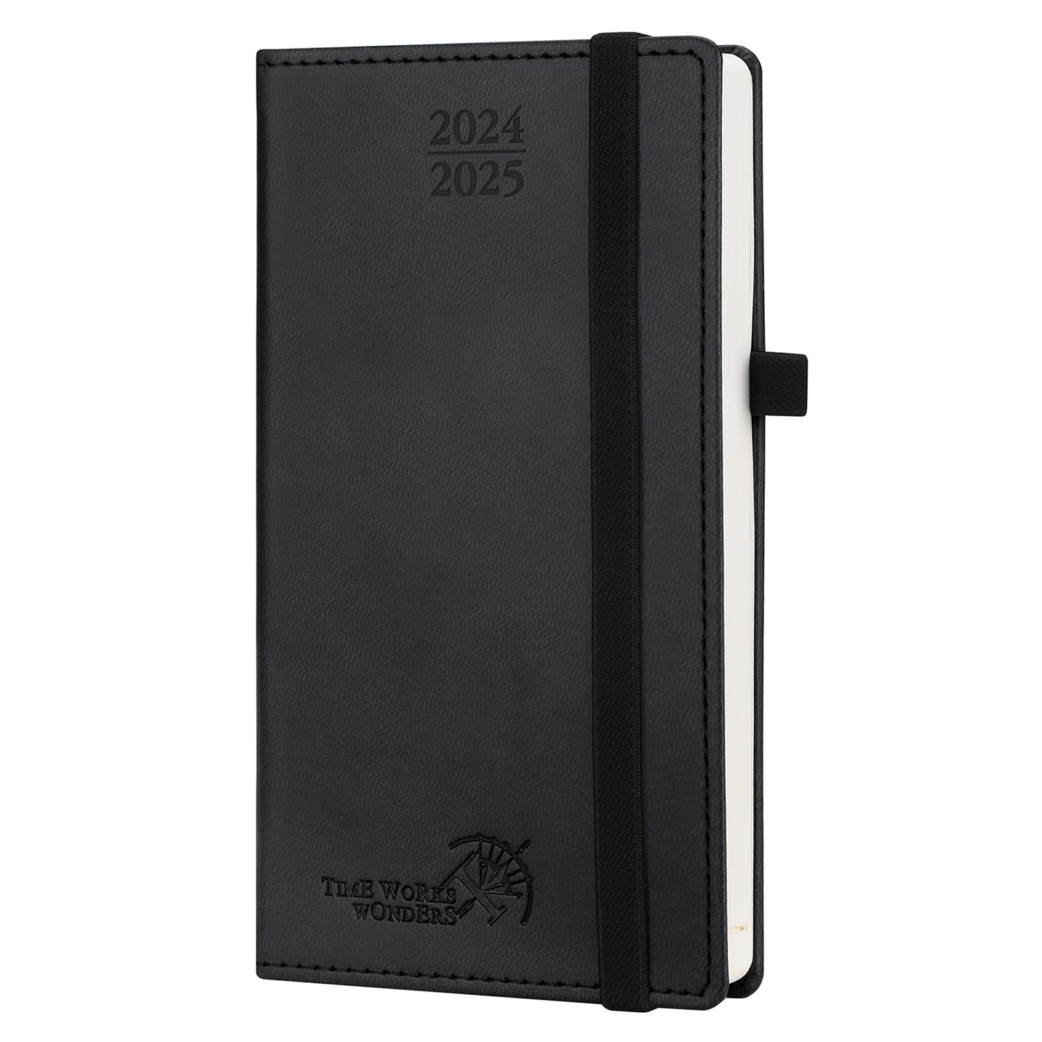 POPRUN Agenda 2024 2025 Pequeña 16,5 x 9 cm, Agenda Semanal 17 Meses de Ago.2024 - Dic.2025, 1 Semana 2 Páginas, Tapa Dura en 80 GSM Papel Certificado FSC®, Negro