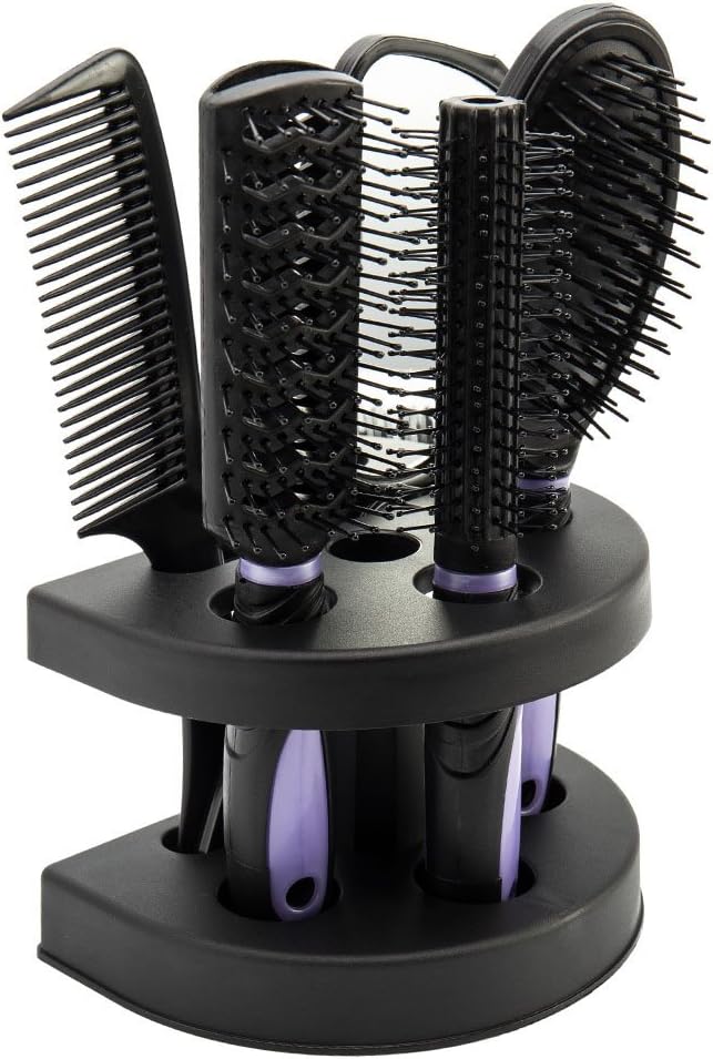 5pcs Hair Comb Set Women Ladies Hair Care Velvet Touch Paddle Hair Brush,Comb,Mirror And Holder Stand Set- Hair Care Massage Brush-No More Tangle -Adults & Kids